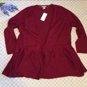 Catherines Red Shimmer Peplum Cardigan 0X NWT